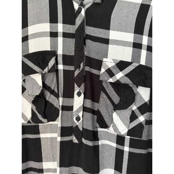 Kensie XL Button Up Shirt Plaid Black White Long Sleeve Soft Viscose Top - Picture 7 of 9
